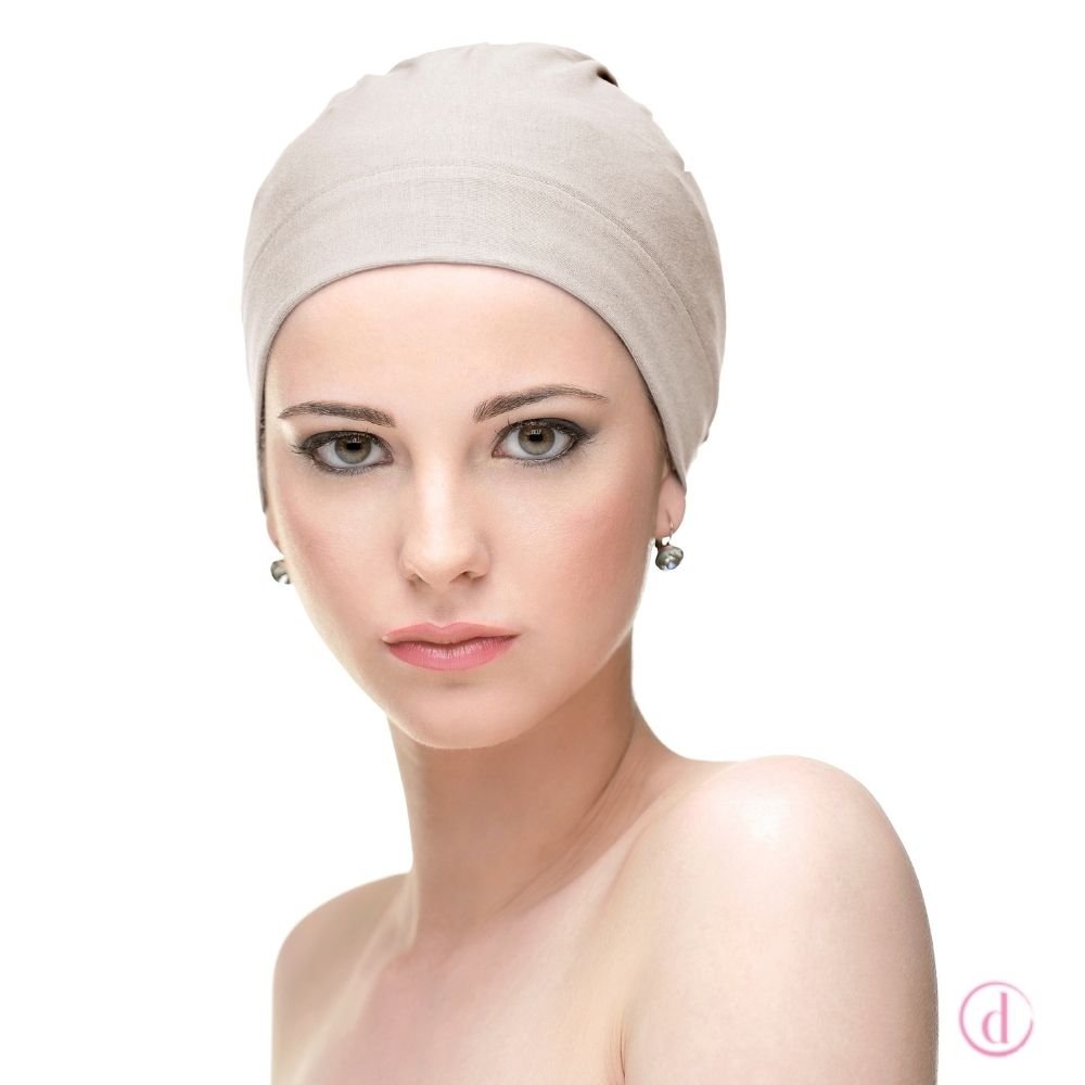 Gorro oncológico NATALIA algodón para dormir beige claro