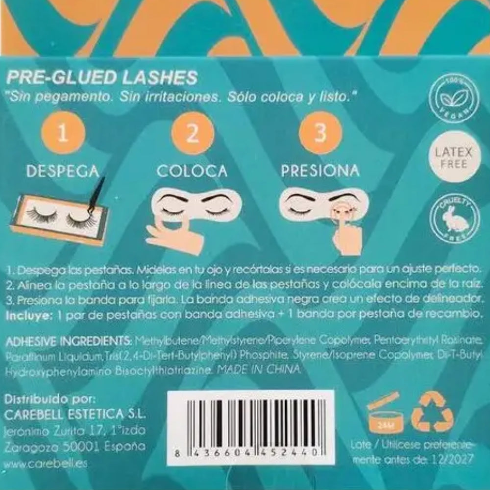 Pestañas adhesivas sin pegamento para piel sensible, reutilizables.