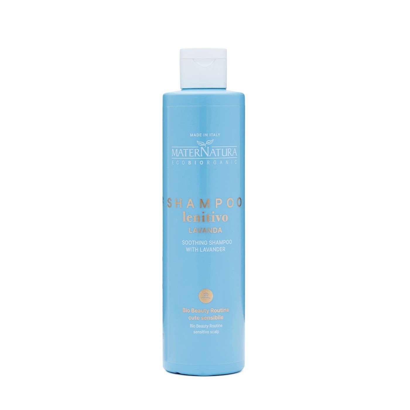 Champú calmante de lavanda para cuero cabelludo sensible de Maternatura, limpieza extra suave y natural.