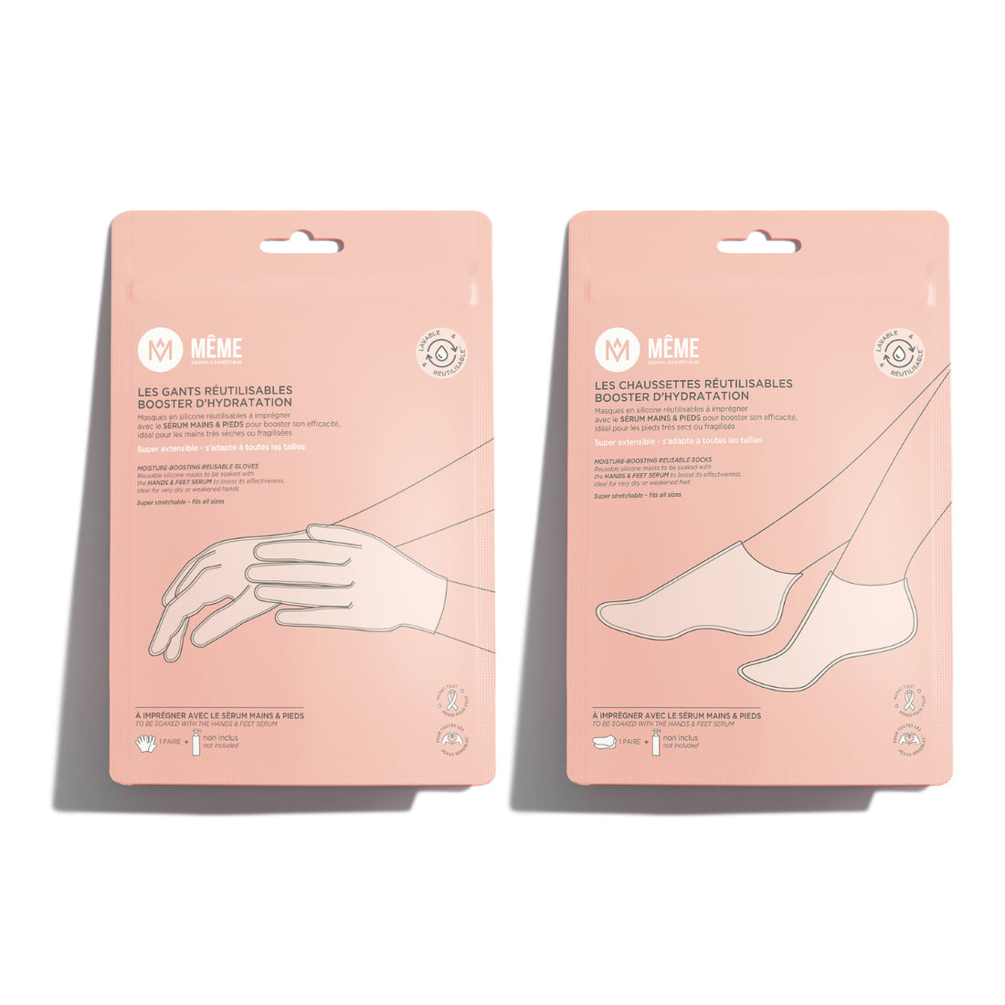Guantes y calcetines reutilizables MÊME de silicona para hidratar manos y pies secos durante quimioterapia