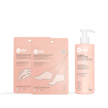 Pack hidratación manos y pies MÊME 300 ml con guantes y calcetines reutilizables para quimioterapia