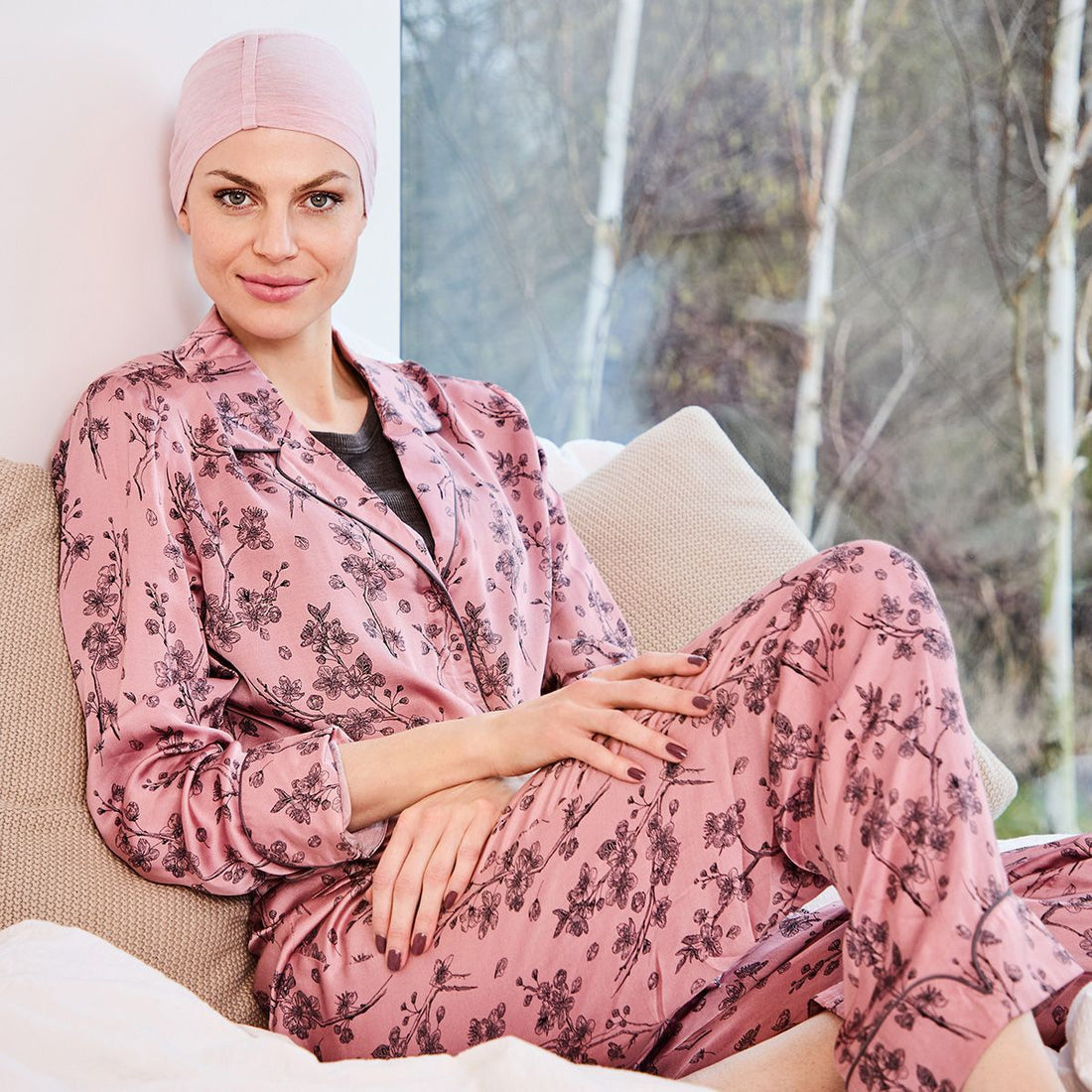 Chandra Night Cap Rose Melange gorrito de dormir de bambú Christine Headwear color rosa jaspeado