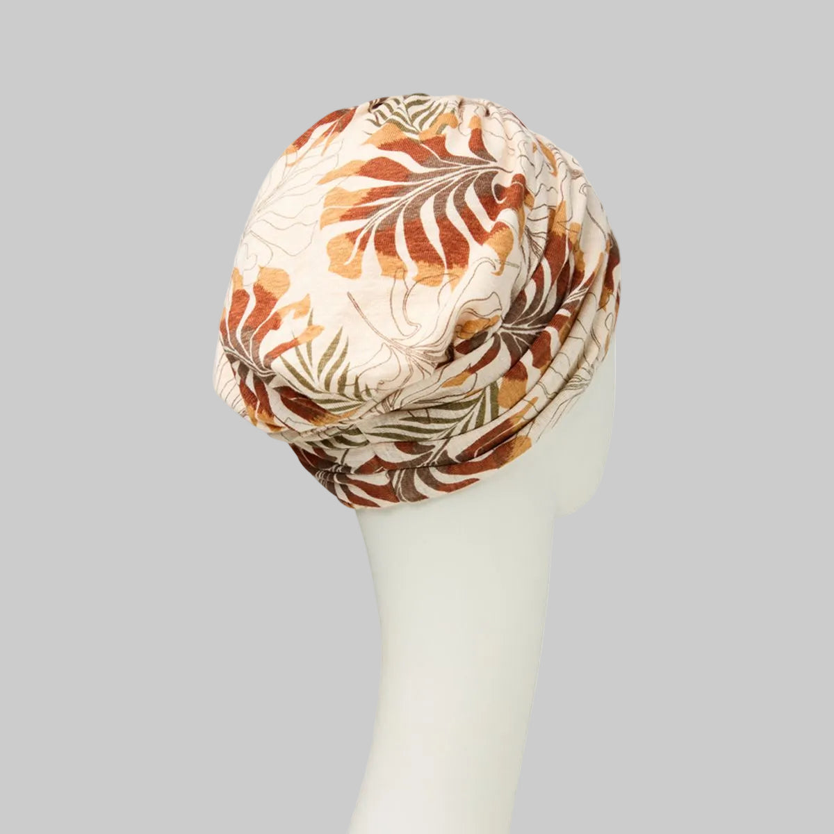 Shakti Turban Beige Leafs | Turbante oncológico de lino