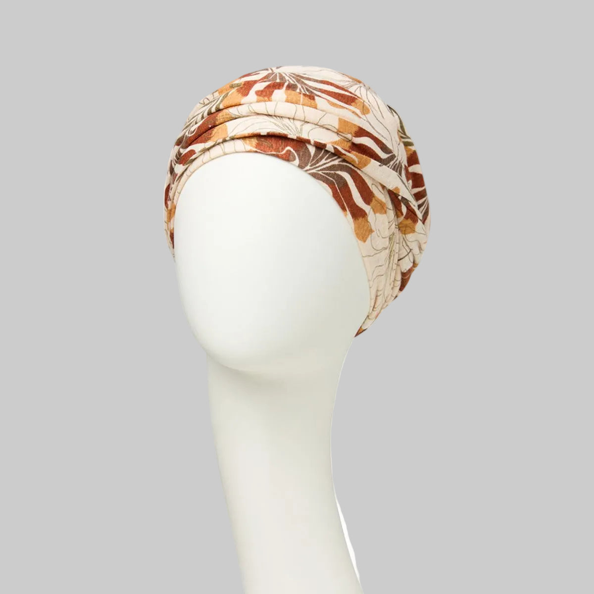 Shakti Turban Beige Leafs | Turbante oncológico de lino
