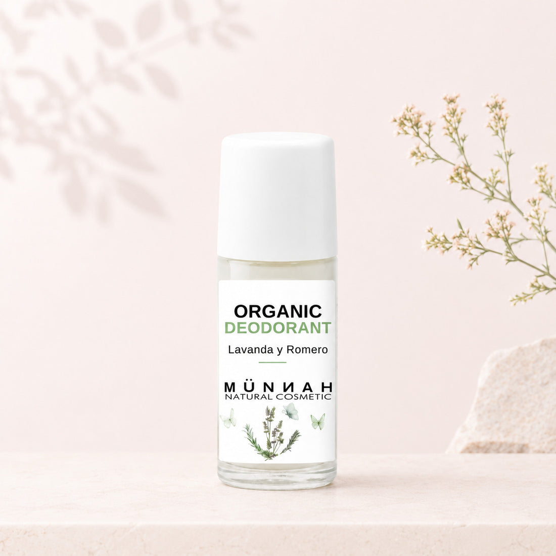 Desodorante orgánico Munnah de lavanda y romero con ingredientes naturales para piel sensible