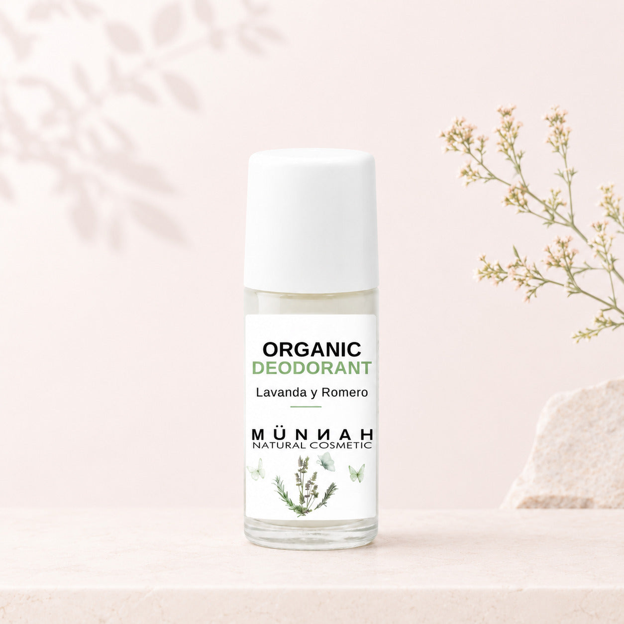 Desodorante orgánico Munnah de lavanda y romero con ingredientes naturales para piel sensible