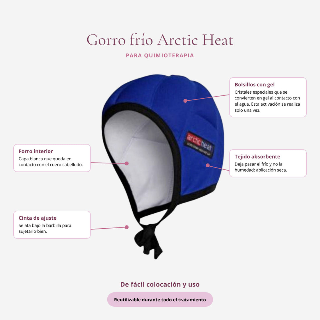 Gorro frío Arctic Heat azul para quimioterapia