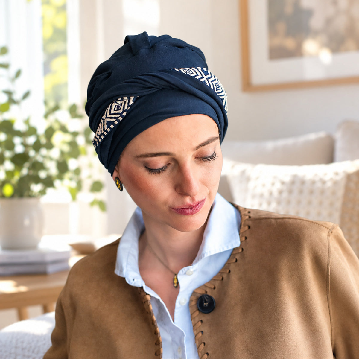 Turbante oncológico Confort Ikat Navy Carebell