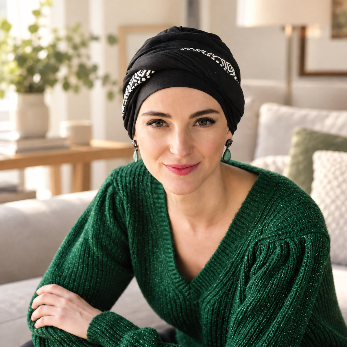 Turbante oncológico Confort Ikat Negro