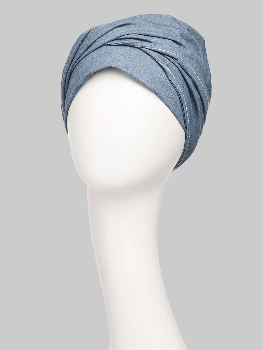 Mary Viva Turban Denim Flair de Christine Headwear turbante oncológico efecto denim con banda independiente