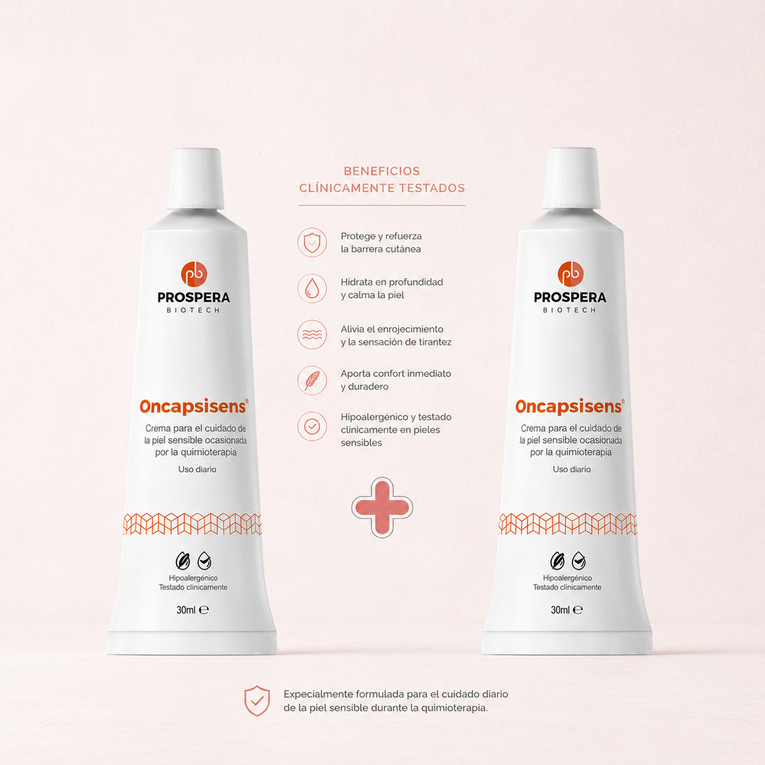 Pack de 2 cremas Oncapsisens para el cuidado de la piel sensible durante la quimioterapia