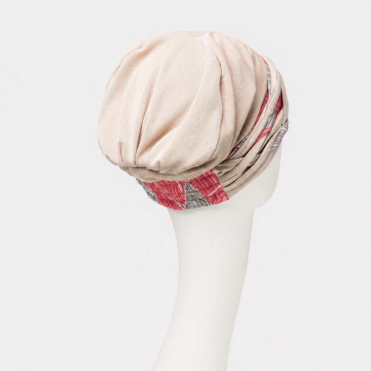 Scarlett Boho Turban Set Soft Beige & Red Glam Mix | Turbante oncológico 2 en 1