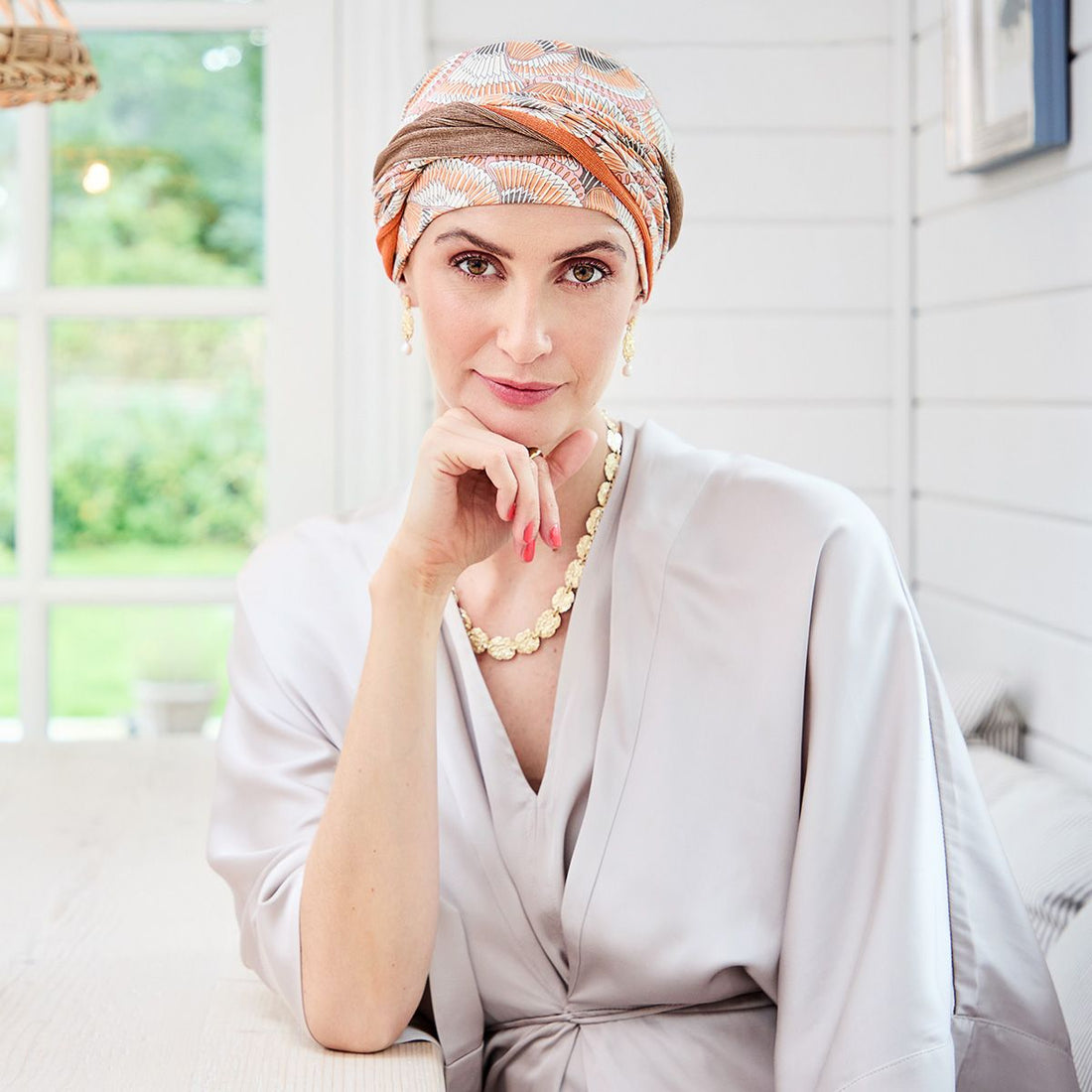 Shakti Turban Orange Elements de Christine Headwear con banda reversible y tejido de bambú Caretech®