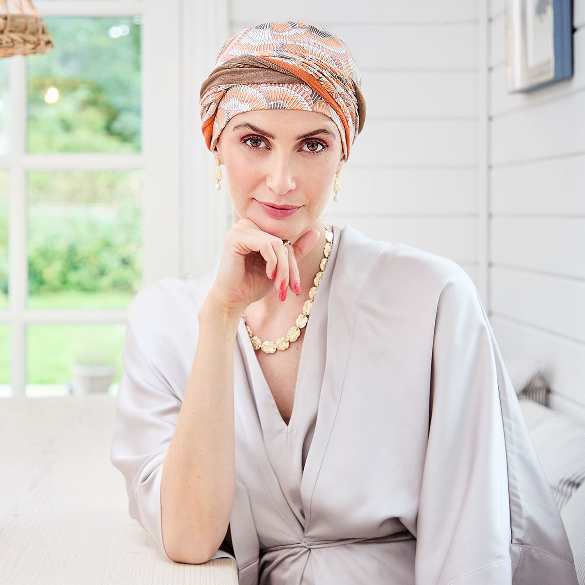 Shakti Turban Orange Elements de Christine Headwear con banda reversible y tejido de bambú Caretech®