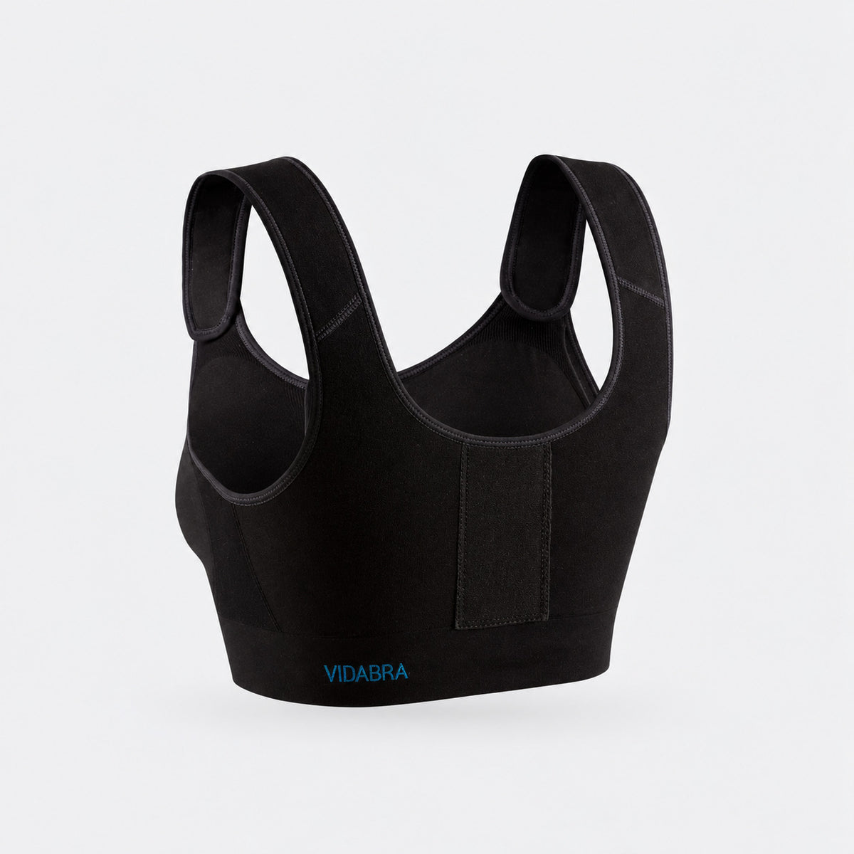Sujetador Top Vidabra Zip negro con cremallera frontal para mastectomía detalle espalda