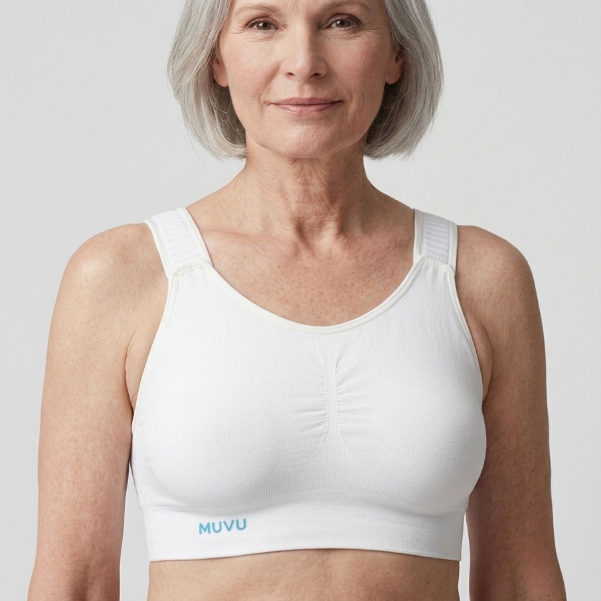 Sujetador Top Vidabra Zip blanco para radioterapia, de MUVU