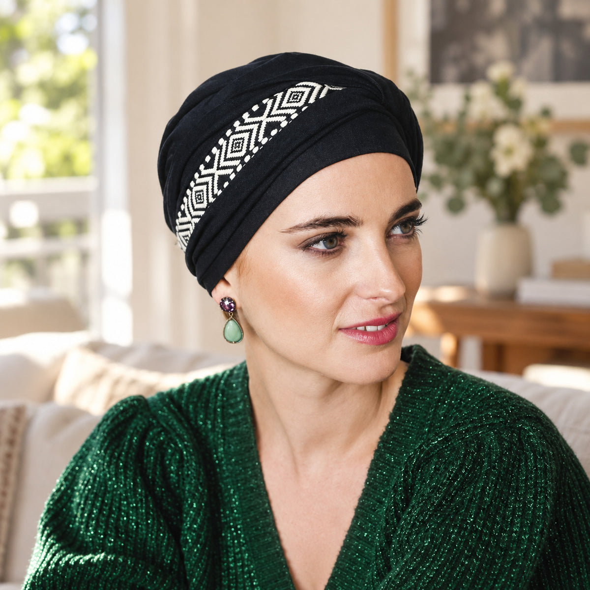 Turbante oncológico Confort Ikat Negro