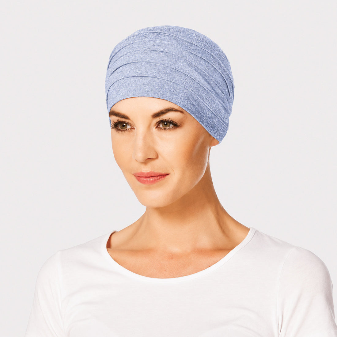 Yoga Turban Light Blue Melange turbante oncológico de bambú Christine Headwear color azul claro jaspeado