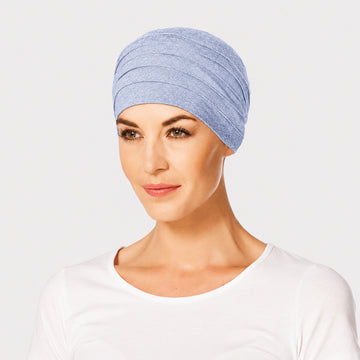Yoga Turban Light Blue Melange turbante oncológico de bambú Christine Headwear color azul claro jaspeado
